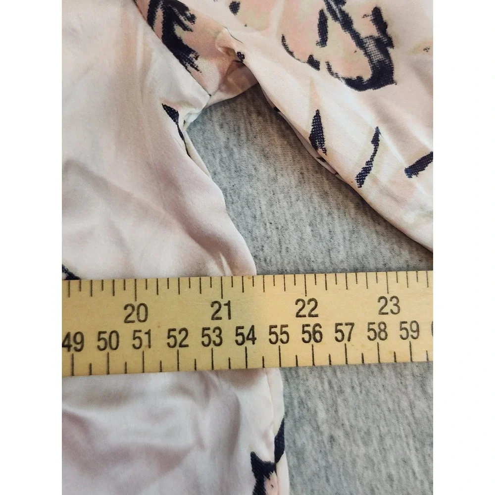 House of Harlow 1960 Robe Women Medium Pink Navy Leaf Print Satin Belted Pockets